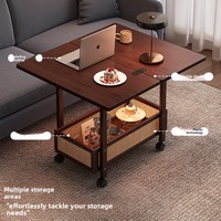 Mesa de Centro Multifuncional Plegable y Giratoria de Madera Maciza, Organizador de Almacenamiento, Estilo Medieval, Muebles de Bambú para Sala de Estar