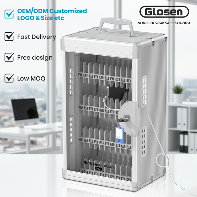 High Quality Glosen N0048 48 Numbered Slot Aluminum Mobile Phone Storage Box Safety Lock for Classroom Office Meeting