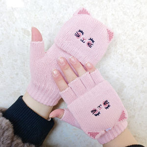 Winter <strong>Fingerless</strong> Children Cute Flap <strong>Cover</strong> Kids <strong>Glove</strong> <strong>Mitten</strong> Warm Magic <strong>Gloves</strong> <strong>with</strong> Flip Top <strong>with</strong> Embroidered Designed Pattern - Product Image 3