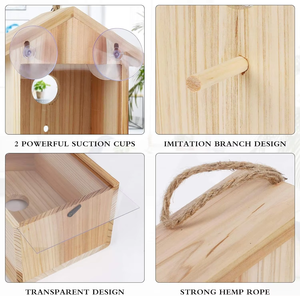 Maison d'oiseau avec ventouse forte et lanière pour l'extérieur voir à travers le nichoir en bois amélioré à l'extérieur - Product Image 5