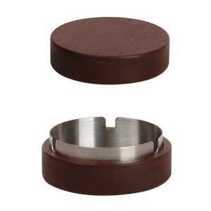 Cendrier en acier inoxydable, cendrier de bureau à domicile, tasse de fumée ronde en bois <span class=keywords><strong>massif</strong></span> nordique avec couvercle pour empêcher les cendres volantes - Product Image 5