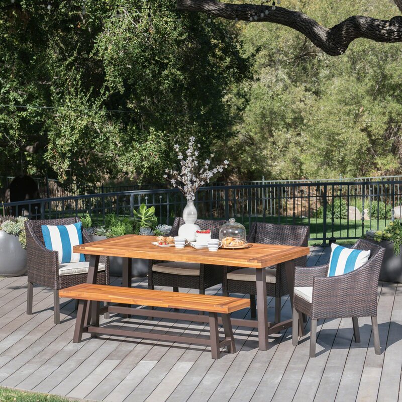 Luxury garden furniture outdoor rattan wicker chairs solid wood dinning set