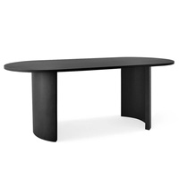 Table à manger ovale moderne 6 places en bois noir au design minimaliste 2026 avec support incurvé pour salle à manger