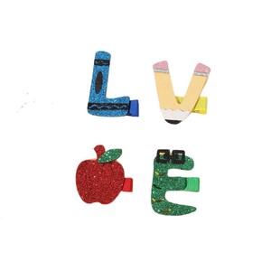 Ensemble de pinces à cheveux en tissu pailleté mignonnes, lettres d'amour, design de crayon Apple, style pour la rentrée scolaire des enfants - Product Image 2