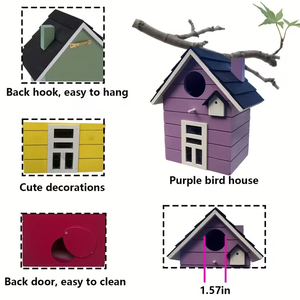 בית ציפורים גדול ואלגנטי מעץ עם דוגמא מודפסת, הכולל בית ציפורים מעץ יוקרתי בעבודת יד. - Product Image 1