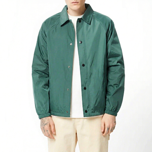 SONISPO Men's Green Waterproof Polyester Windproof <b>Coach</b> Jacket Regular Fit Turn-Down Collar Solid Color Zipper Closure Casual - Product Image 1