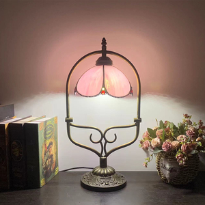 LongHuiJing 8Inch Stained Glass Petals <strong>Table</strong> Lamp Zinc Alloy Basket Base E26 E27 Socket Yellow Pink White Shade Wholesale - Product Image 2