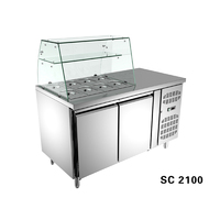 Plan de travail en acier inoxydable pour pizza et bar à salades, avec réfrigérateur à commande numérique, dégivrage automatique et refroidissement par ventilateur, base de chef