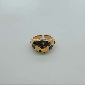 Fashion <b>Ring</b> 316L Stainless Steel PVD Gold Plating <b>Black</b> Stone Inlay Adjustable Band <b>For</b> Women <b>Men</b> Jewelry - Product Image 1