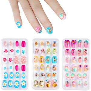 Lot de 24 faux ongles carrés courts en gros, motifs fleurs de dessin animé mignons, pour enfants, à presser - Product Image 3