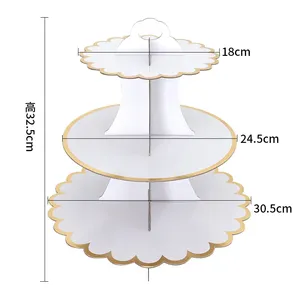 Оптовая продажа: Красочный 3-ярусный картонный поднос для капкейков, круглый, для свадеб и вечеринок, одноразовый, для демонстрации еды, бумажная подставка для торта - Product Image 3