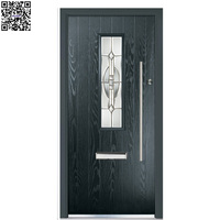 Porte extérieure contemporaine imperméable à ouverture latérale, noire, en fibre de verre, pleine lumière