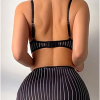 Set Kostum Sekretaris Kantor Lingerie Seksi - Bralette Bergaris, Rok Pinggang Tinggi, Detail Pita, Kain Polyester Dobby, Mendukung ODM