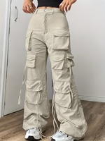 Jean cargo gris clair à jambes larges pour femme, coupe ample, plusieurs poches, pantalon décontracté, streetwear