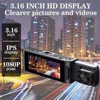 Caméra embarquée HD 1080p et enregistreur vidéo avec écran LCD 3,16 pouces, triple objectif grand angle, vision nocturne, capteur G, support 360 degrés