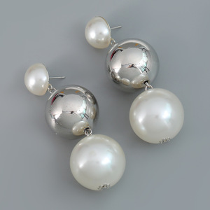 Pendientes Largos Exagerados de Moda Kaimei, Estilo Hip-hop, con Cuentas Redondas <span class=keywords><strong>CCB</strong></span>, Perlas Colgantes, Plata, Perlas Redondas Grandes - Product Image 2