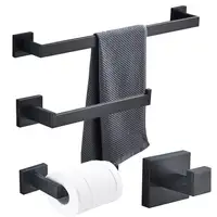 Modern Wall Mounted Stainless Steel Matte Black Toilet Bathroom Accessories Set
