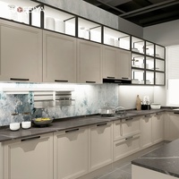 Sofeyia Armoire de cuisine personnalisée de style européen haut de gamme MDF gris finition laquée mate comprend un robinet d'évier marbre/stratifié