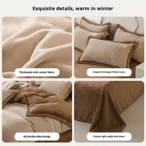 Biancheria da letto personalizzata <span class=keywords><strong>Set</strong></span> trapunta in velluto ispessito <span class=keywords><strong>Set</strong></span> quattro pezzi caldo doppio lato fogli di <span class=keywords><strong>flanella</strong></span> singolo <span class=keywords><strong>Set</strong></span> - Product Image 2