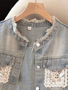 Chaqueta Vaquera Corta de Estilo Hongkonés, Holgada, Lavada, con Parches de Encaje 3D, para Mujer, Juvenil y Elegante, Nueva de Principios de Otoño - Product Image 3