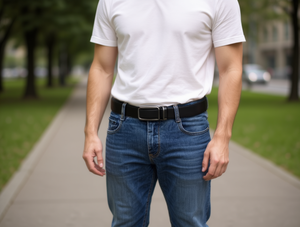 Cintura da uomo in vera pelle con fibbia automatica, 3,5 cm x 125 cm, casual, fibbia rettangolare solida, resistente, monopezzo - Product Image 2