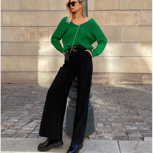 Modelos explosivos Pantalones de pierna ancha Dopaminebrights sueltos para <span class=keywords><strong>mujer</strong></span> Cintura alta Transpirable Tejido Oficina Ocio para el <span class=keywords><strong>verano</strong></span> - Product Image 3