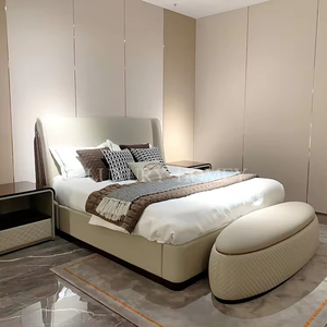 Cama king size de cuero de lujo de alta gama italiana, diseño moderno, muebles de dormitorio de madera a la moda, conjunto de <span class=keywords><strong>4</strong></span> dormitorios, casa, cama para niñas - Product Image 4