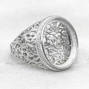 Sterling Silver 13*18/14*17/18*23/18*25mm Semi Mount Man <strong>Ring</strong> <strong>Blank</strong> Bezel Setting S925 Base Without Center Stone for DIY Inlay - Product Image 1