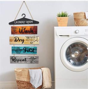 5 pièces buanderie règles Plaque lavage sec pli répéter panneau en bois Vintage rustique ferme suspendus décoration murale - Product Image 3