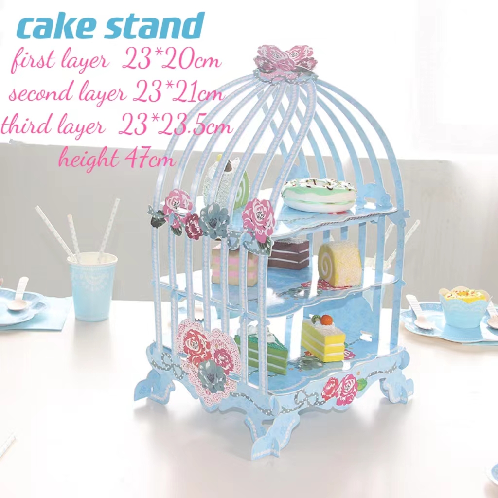 Supporto per torta rosa blu a tre strati in carta