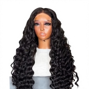 Perruque sans colle en cheveux humains, ondulée effet eau, noire naturelle, avec dentelle frontale pour femmes, pré-épilée avec baby hair - Product Image 1