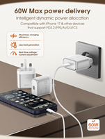 Cargador de Teléfono Móvil LDNIO Q20 con USB-C de 60W, Carga Rápida, Mini Cargador de Pared Portátil PD3.2, Enchufes EU/UK/US 3 en 1 Opcionales