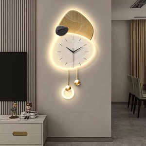 Horloge murale SHENGTAI pour salon et <span class=keywords><strong>salle</strong></span> <span class=keywords><strong>à</strong></span> <span class=keywords><strong>manger</strong></span> |   Horloge décorative créative avec lampe murale et fond en grille - Product Image 2