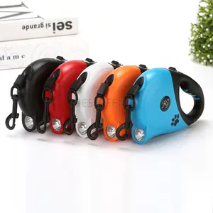 Wholesale Custom Logo Led Light Pet Dropshipping Dog Leash Nylon Automatic Led Tangle Free Small Retractable Dog Leash