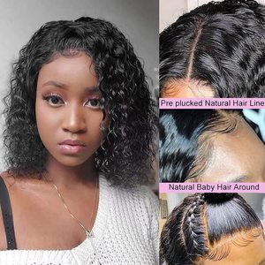 Perruque Bob Lace Closure wig naturelle brésilienne, cheveux <span class=keywords><strong>bouclés</strong></span>, <span class=keywords><strong>coupe</strong></span> au carré, 4x4, perruque <span class=keywords><strong>courte</strong></span> pour femmes africaines - Product Image 2