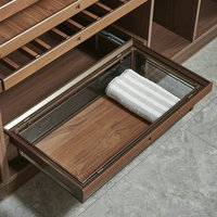 Organisateur de placard et accessoires de garde-robe : Paniers de rangement à fermeture amortie pour tiroirs, avec système de tirage mural en verre, détachable, à double amortisseur