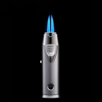 Briquet torche en métal rechargeable JH Wholesale, design moderne, avec dispositif de verrouillage de la flamme, double jet de feu bleu, portable
