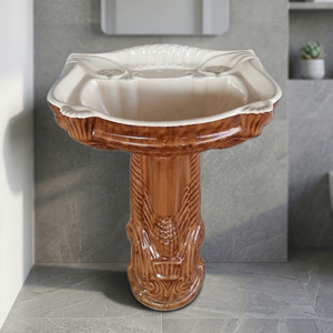 Lavabo de Cerámica Color Madera Rústica Serena con Pedestal, Lavabo de Baño Montado en la Pared con Pedestal Completo - Product Image 1