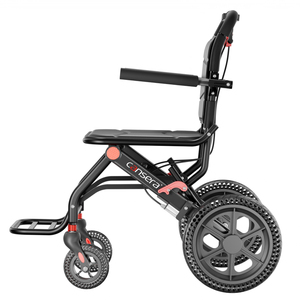 Fauteuil roulant léger en alliage d'aluminium noir avec pneus alvéolés de 12 pouces, double suspension <span class=keywords><strong>avant</strong></span> et coussin en cuir pour personnes âgées et handicapées - Product Image 3