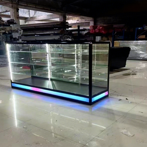 Comptoir d'exposition en verre trempé en aluminium pas cher, boutique de tabac, <span class=keywords><strong>vitrine</strong></span> à vision complète, armoire d'exposition multi-étagères, éclairage - Product Image 2