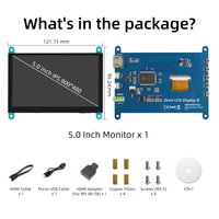 LCD TFT layar sentuh, 5 inci Raspberry Pi 4 kapasitif HD kompatibel untuk Orange Pi 5 Plus 3B RPI 4B 3B + PC Windows