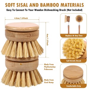 Cepillo para Platos de Cocina de Bambú Natural, Herramienta de Limpieza Ecológica con Cabezal de Cepillo para Lavar Ollas y Estufas - Product Image 3