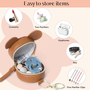 Étui de rangement pour sucettes en cuir PU pour voyage en extérieur avec clip et couvercle, mini sac de rangement pour sucettes pour poussette avec fermoir - Product Image 3