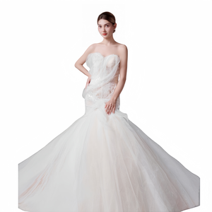 Elegant Strapless Mermaid <strong>Wedding</strong> <strong>Dress</strong> Modern Sweetheart Intricate Embroidered Sequined Bodice Voluminous <strong>Ombre</strong> Flowers Ruffles - Product Image 1