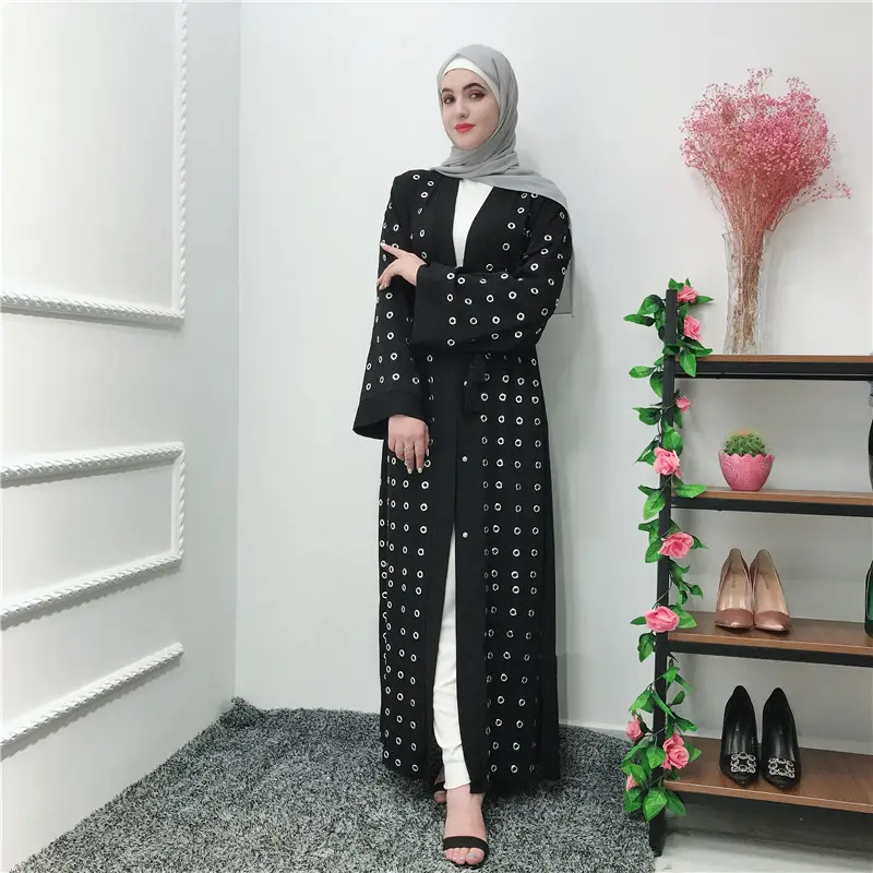 2019 Neuankömmling Mode Polka Dot islamische Frauen Kleidung Langarm Kimono Dubai Abaya