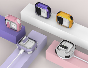 Funda protectora para auriculares con hebilla de bloqueo automático magnético transparente para <span class=keywords><strong>Airpods</strong></span> 4 para <span class=keywords><strong>airpods</strong></span> 1 2 3 /<span class=keywords><strong>Pro</strong></span> 2 TPU + PC Armor Cover + HOOK - Product Image 6