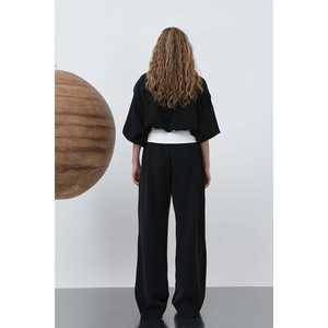 Ensemble deux pièces en tricot pour femmes Noir Manches longues Décontracté Automne Respirant - Product Image 4