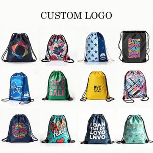 Custom Printed logo Gym Sack Basketball Marathon Travel Polyester Draw String Bag Foldable Sports Shoe Nylon <b>Drawstring</b> <b>Backpack</b> - Product Image 5