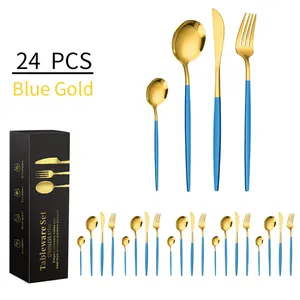 Nhà Bếp Sang Trọng Bạc Dao Kéo Set 24 Cái Thép Không Gỉ Vàng Dao Kéo Flatware Set