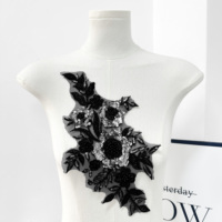 Applique en dentelle brodée de fleurs avec patch de sequins noir et argenté pour vêtements de mode, robes de soirée et sacs, décoration tendance